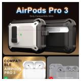 AirPods Pro 3 Case (2025) with Safety Lock and Automatic Pop-up, Compatible with Airpods Pro 3rd Generation Case, Magnetic Lid, Compatible MagSafe, Hard Shockproof Protective Case, White - Retail: $16