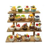 4-Tier Rustic Wood Plant Stand, 12 Inch Tall Collectible Riser Stand Wooden Retail Cake Stand Display Table. Product, Food, Dessert, Cookie, Merchandise, Donut, Craft Show Tabletop Riser