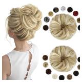 2PCS Messy Bun Hair Piece Large Wavy Curly Elastic Hair Bun Scrunchies Fluffy Thick Donut Chignon Hairpieces Updo Extensions Ash Blonde Mix Bleach Blonde - Retail: $10