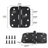 Pack of 3 Matte Black Heavy Duty Iron Door Hinges, 4 Inch x 4 Inch Interior and Exterior Black Door Hinges with 5/8 Radius Corners - Retail: $15"