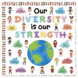 112Pcs Diversity Strength Bulletin Board Classroom Name Tags Decoration Set, Diverse Children Cutout Borders, Our Diversity is Our Strength Wall Chalkboard Party Supplies for Elementary School - Retai
