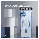 iPhone 15 Case Compatible with MagSafe [Never Yellowing] [Military Grade Drop Protection] Full Camera Lens Protector Plating Soft Clear Phone Case for Women,Sierra Blue - Retail: $15