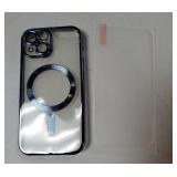 iPhone 15 Case Compatible with MagSafe [Never Yellowing] [Military Grade Drop Protection] Full Camera Lens Protector Plating Soft Clear Phone Case for Women,Sierra Blue - Retail: $15