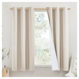 Linen Blackout Cold Blocking Curtains 63 Long for Classroom, Beige, Set of 2, Short Kitchen Burlap Linen 100% Blackout Drape Panels for Night Shift, Great Job for Blocking Light - Retail: $32"