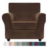 Luxury Velvet Chair Slipcovers with Arms 2 Piece Stretch Chair Covers for Living Room Thick Soft Armchair Slipcover Anti Slip Pet Friendly Furniture Protector (Dark Coffee),30-47"(1 Cushion) - Retail: