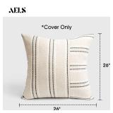 26x26 Decorative Farmhouse Linen Throw Pillow Covers, Boho Textured Pillow Case, Set of 2, Beige with White & Black Stripe Patchwork Cushion Cover for Sofa Couch Living Room (Cover ONLY) - Retail: $14