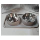 Cat Bowls for Food and Water, Upgrade Cat Food Bowls for Indoor Cats, Premium Removable Stainless Steel Double Bowls with Silicone Anti-Slip Pads, Water Bowl for Cats and Dog (Grey). CORNER DAMAGED.