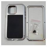 iPhone 16 Pro Max Case, Metal Heavy Duty Shockproof Tough Rugged Case with Built-in Glass Screen Protector, 360 Full Body DustProof Strong Protective Phone Case for 16 Pro Max 6.9, Silver - Retail: $2