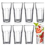 Set of 8 Highball Drinking Glasses, 12oz Lead-Free Tempered Water Glasses Thick Heavy Base, Clear Iced Hot Tea Glassware for Cocktail, Juice, Milkshake, Soda Beer Tumbler Cup - Retail: $29