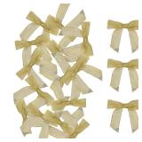 Meseey 100 Pcs Ribbon Bows with Twist Tie 2.5 Inch Metallic Gold Pretied Premade Craft Bows for Gift Wrapping Basket Wedding Baby Shower Brithday Party (Metallic Gold)