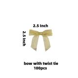Meseey 100 Pcs Ribbon Bows with Twist Tie 2.5 Inch Metallic Gold Pretied Premade Craft Bows for Gift Wrapping Basket Wedding Baby Shower Brithday Party (Metallic Gold)