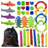 37 PCS Diving Toys Underwater Swimming Pool Toy Diving Rings, Diving Sticks, Diving Fish, Diving Sharks, Diving Seaweeds, and Diving Gems Under Water Games Training Gift for Kids Boys Girls