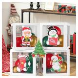 PFAMKEER Christmas Decorations Indoor Christmas Boxes, Clear Christmas Party Balloon Box,The 43 pcs Set Includes 4 Balloon Boxes, 36 Balloons and Cute Christmas Character Gift Patterns.Green (White)