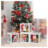 PFAMKEER Christmas Decorations Indoor Christmas Boxes, Clear Christmas Party Balloon Box,The 43 pcs Set Includes 4 Balloon Boxes, 36 Balloons and Cute Christmas Character Gift Patterns.Green (White)