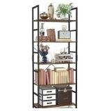 NovoDomus 5 Tier Adjustable Tall Bookshelf, 61.5\" Wood Bookshelves for Living Room, Modern Industrial Bookcase Storage Organizer, Free Standing Book Shelf for Home Office, Kitchen, Bedroom