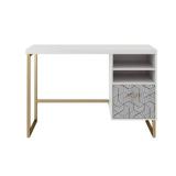 CosmoLiving by Cosmopolitan Scarlett Single Pedestal Desk White: Office Desk with Storage, Glam Style