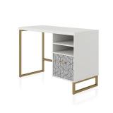 CosmoLiving by Cosmopolitan Scarlett Single Pedestal Desk White: Office Desk with Storage, Glam Style