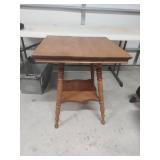 Oak Two-Tier Parlor Table with Spiral Legs