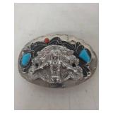 Native American Turquoise / Coral Belt Buckle