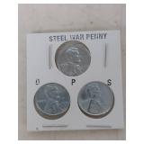 1943 Steel War Penny Set - P-D-S Mint Marks