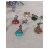 Pewter Figurines on Colored Glass Bases