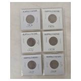 Card of 6 Buffalo Nickels