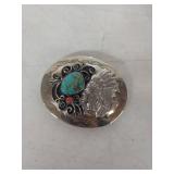 Native American Turquoise / Coral Belt Buckle