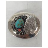 Native American Turquoise / Coral Belt Buckle