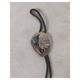 Native American Bolo Tie with Turquoise and Coral