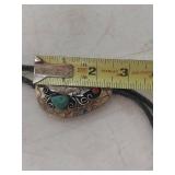 Native American Bolo Tie with Turquoise and Coral