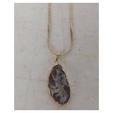 Brown Agate Slice Pendant Necklace