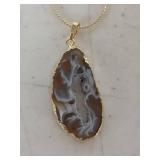 Brown Agate Slice Pendant Necklace