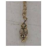 Owl Pendant Necklace with Green Eyes