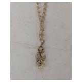 Owl Pendant Necklace with Green Eyes