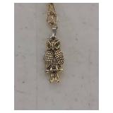 Owl Pendant Necklace with Green Eyes