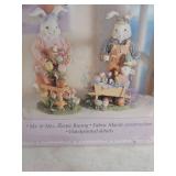 Mr. & Mrs. Easter Bunny Fabric Mache Figurine