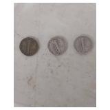 (3) 1942 Mercury Dimes - P-D-S Mint Marks