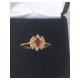Ruby and Clear Crystal Ring in Box