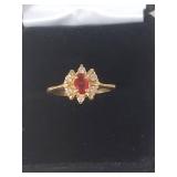Ruby and Clear Crystal Ring in Box