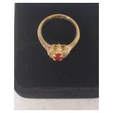 Ruby and Clear Crystal Ring in Box