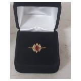 Ruby and Clear Crystal Ring in Box