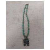 Turquoise Bead Necklace with Abalone Pendant