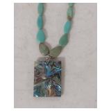 Turquoise Bead Necklace with Abalone Pendant