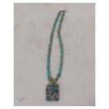 Turquoise Bead Necklace with Abalone Pendant