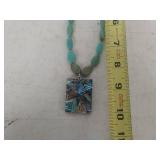 Turquoise Bead Necklace with Abalone Pendant