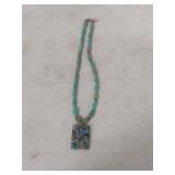 Turquoise Bead Necklace with Abalone Pendant
