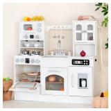 Wooden Play Kitchen for Toddlers and Kids with Lights & Sounds, Large Interactive Pretend Play Set with Ice Maker, Stove, Sink, Oven, 12 Accessories - Ages 3-8, Retail $150