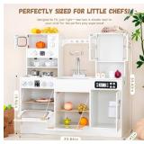 Wooden Play Kitchen for Toddlers and Kids with Lights & Sounds, Large Interactive Pretend Play Set with Ice Maker, Stove, Sink, Oven, 12 Accessories - Ages 3-8, Retail $150