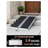 NEOWISM Protable wheelchair ramp 3FT,Non-Slip Folding Aluminum Handicap Ramps,Threshold Ramp for home,Holds up to 800lbs,Wheelchair ramp for steps,Mobility Scooter,Doorways (3FT Useing Height 3-9inch)