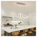 Zihoi Modern LED Pendent Lights Kitchen Island,3000k-6000K Adjustable Color Dining Room Light Fixture,Dimmable with Remote Control Aluminum for Kitchen, Living, Dining,Bedroom(39in Chrome Silver) Reta